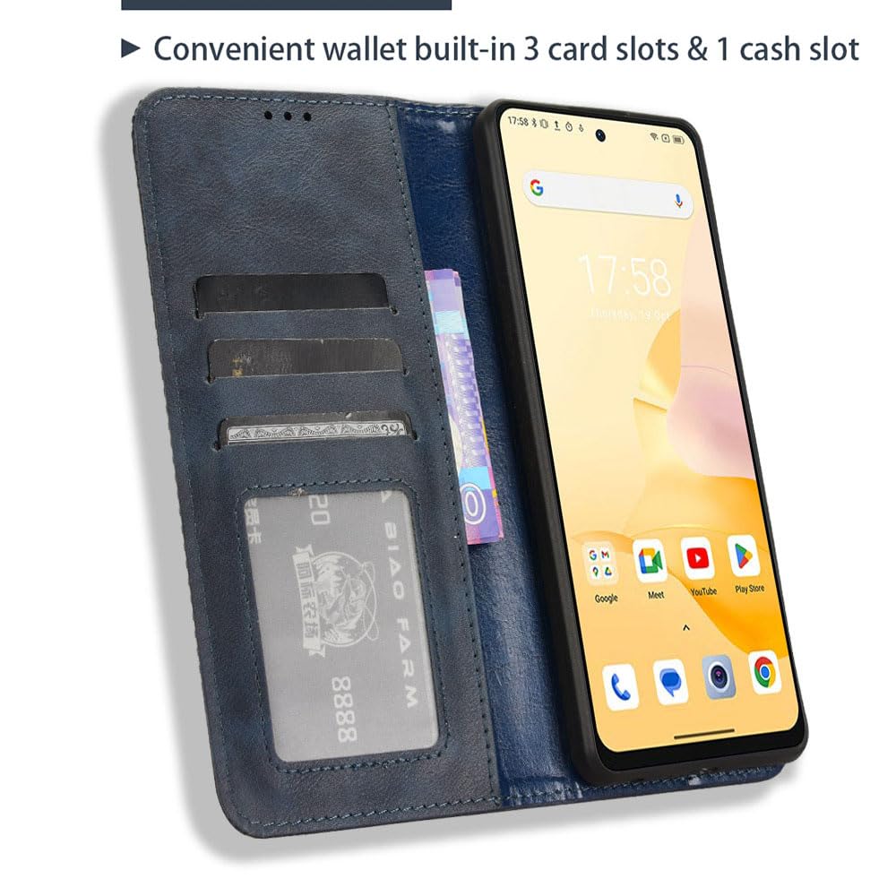 COMAKU Compatible with Blackview Shark 8 Case Leather - Flip Cover Protection magnetic Phone Case wallet with Card Holder - Blue - Image 4