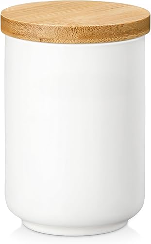 MALACASA Recipiente de café, tarro de almacenamiento de alimentos de porcelana con tapa hermética de bambú, recipientes de almacenamiento de