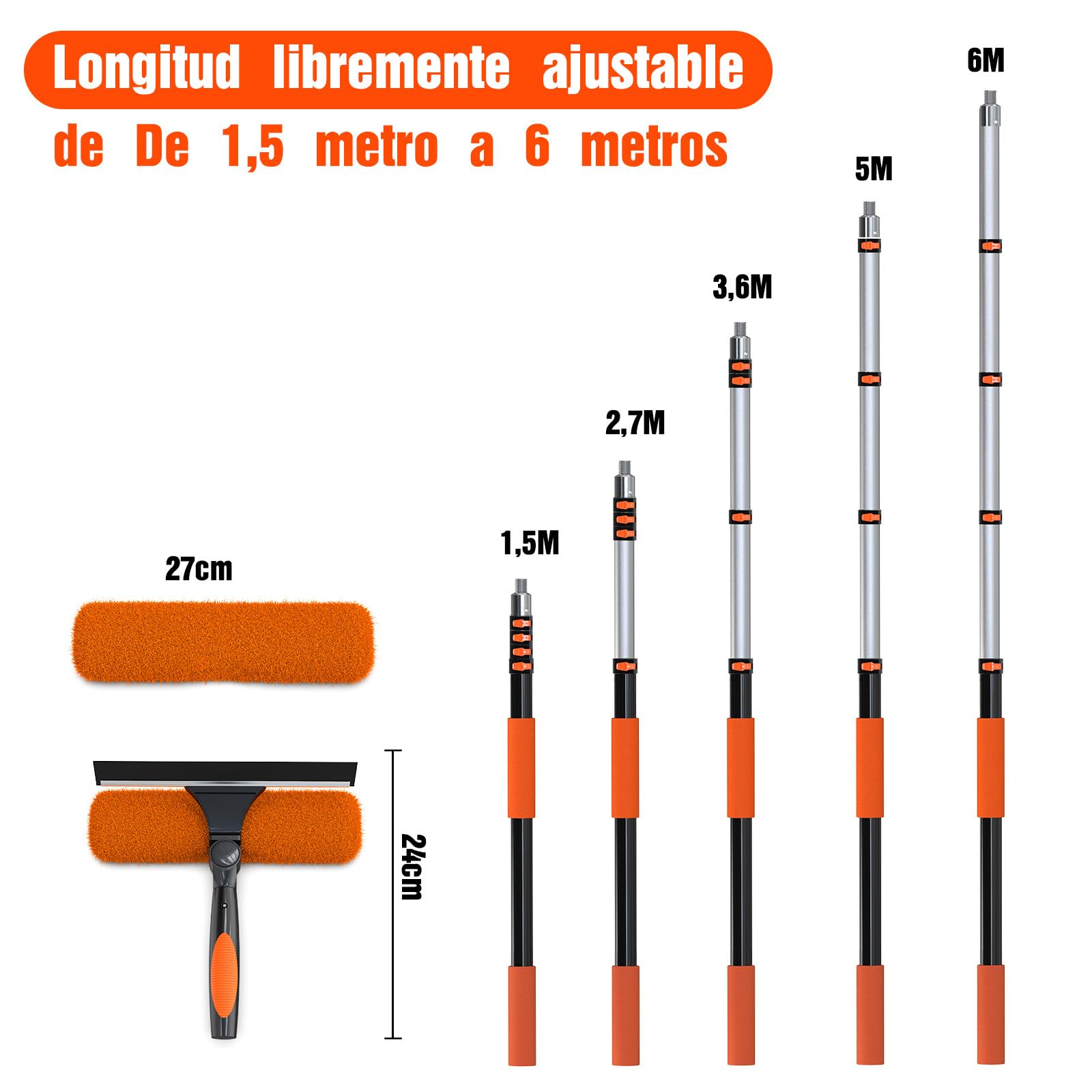 LAANPOLE Limpiacristales con Pértiga Extensible de 6m, Limpiavidrios 2-en-1 para Limpieza de Ventanas, Kit de Limpieza Profesional para el Hogar para Uso en Interior y Exterior