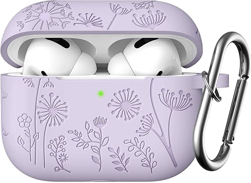 Lerobo - Funda protectora para estuche de AirPods Pro y Pro 2 USB C, bonita funda de silicona suave grabada con diseño floral y LED frontal visible,
