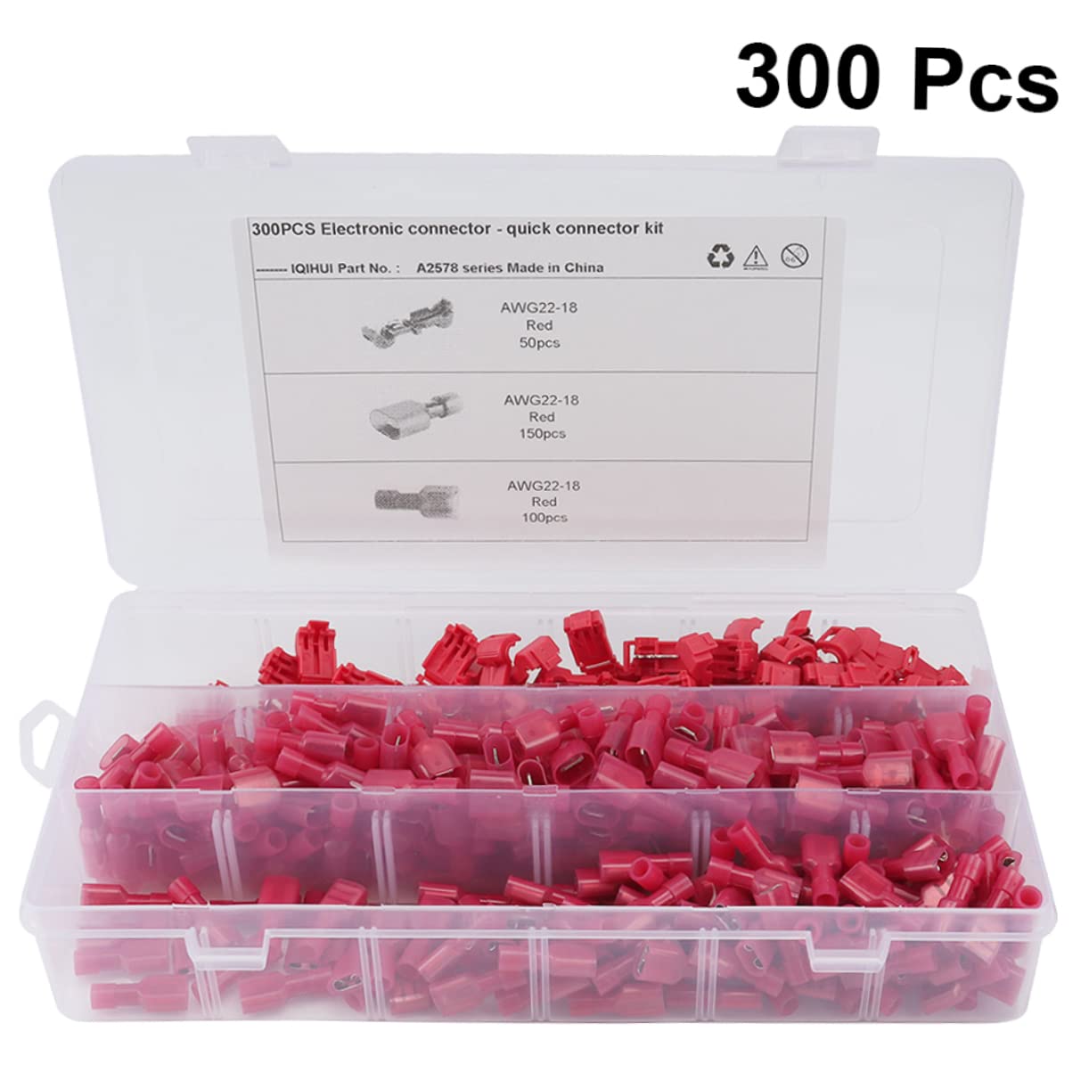Ciieeo Full Insulated Male Disconnects Kit 300pcs T-tap Wire Connectors Quick Splice Terminals Wire Splice Connector Set No Special Tools Needed