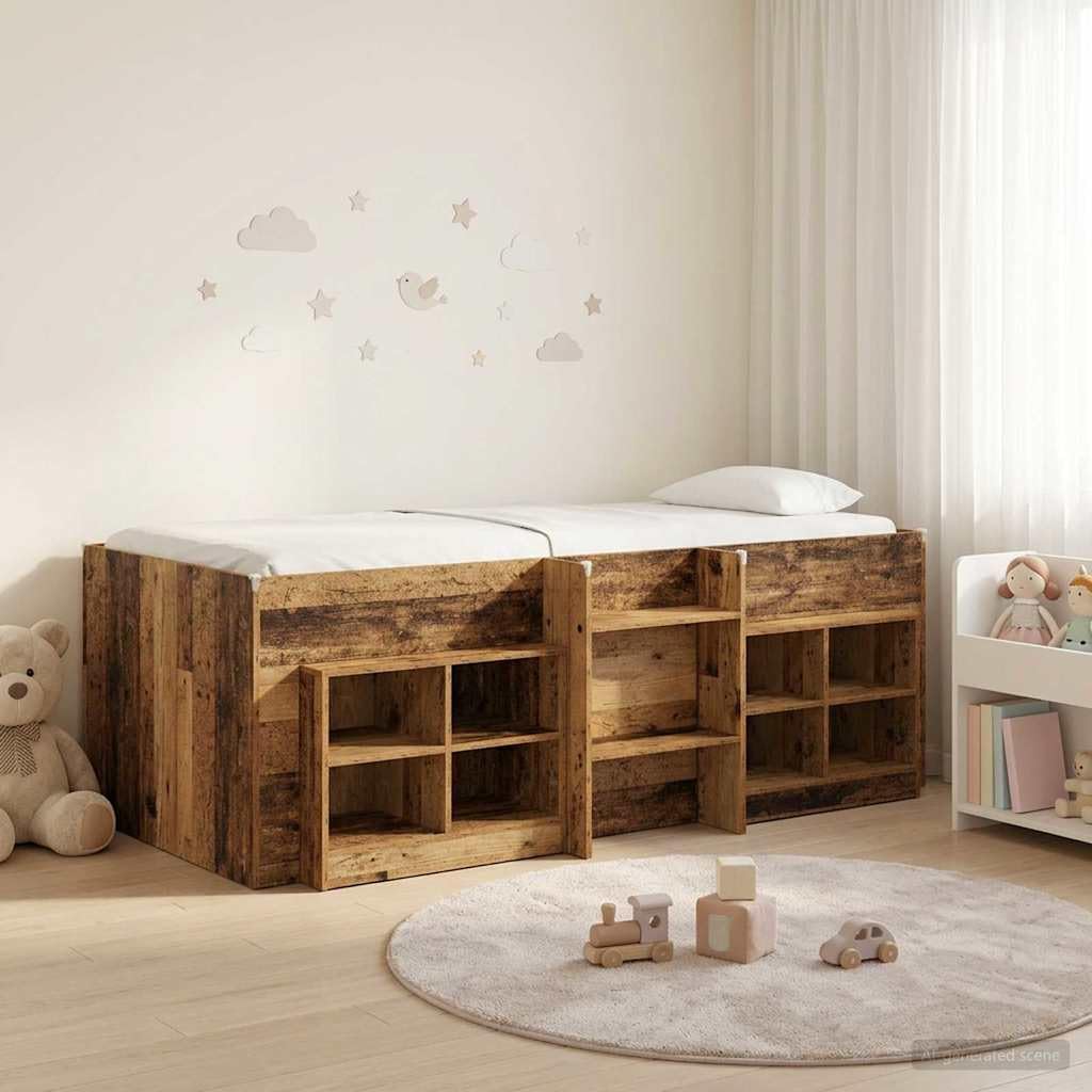 Rama łóżka Loft z szafką, 3 sztuki antyczne drewno