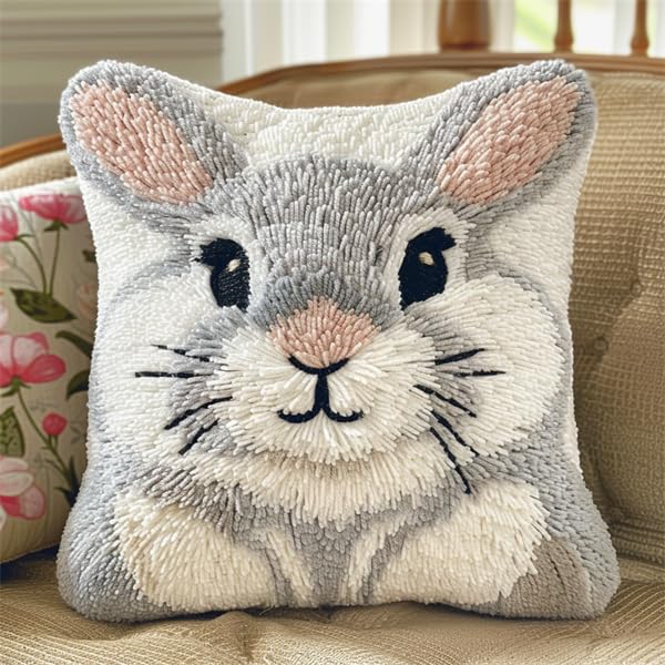kitphoenix Kit de Coussin avec Crochet à Loquet Lapin Kit Coussin au Point Noué, 43×43CM...