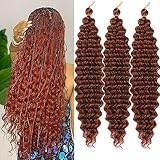 Ginger Deep Wave Braiding Hair 18 Inch Ocean Wave Crochet Hair 350 Color 5 Packs Curly Braiding Hair for Goddess Braids Copper Synthetic Wavy Braiding Hair for Women(5Packs, 350#)