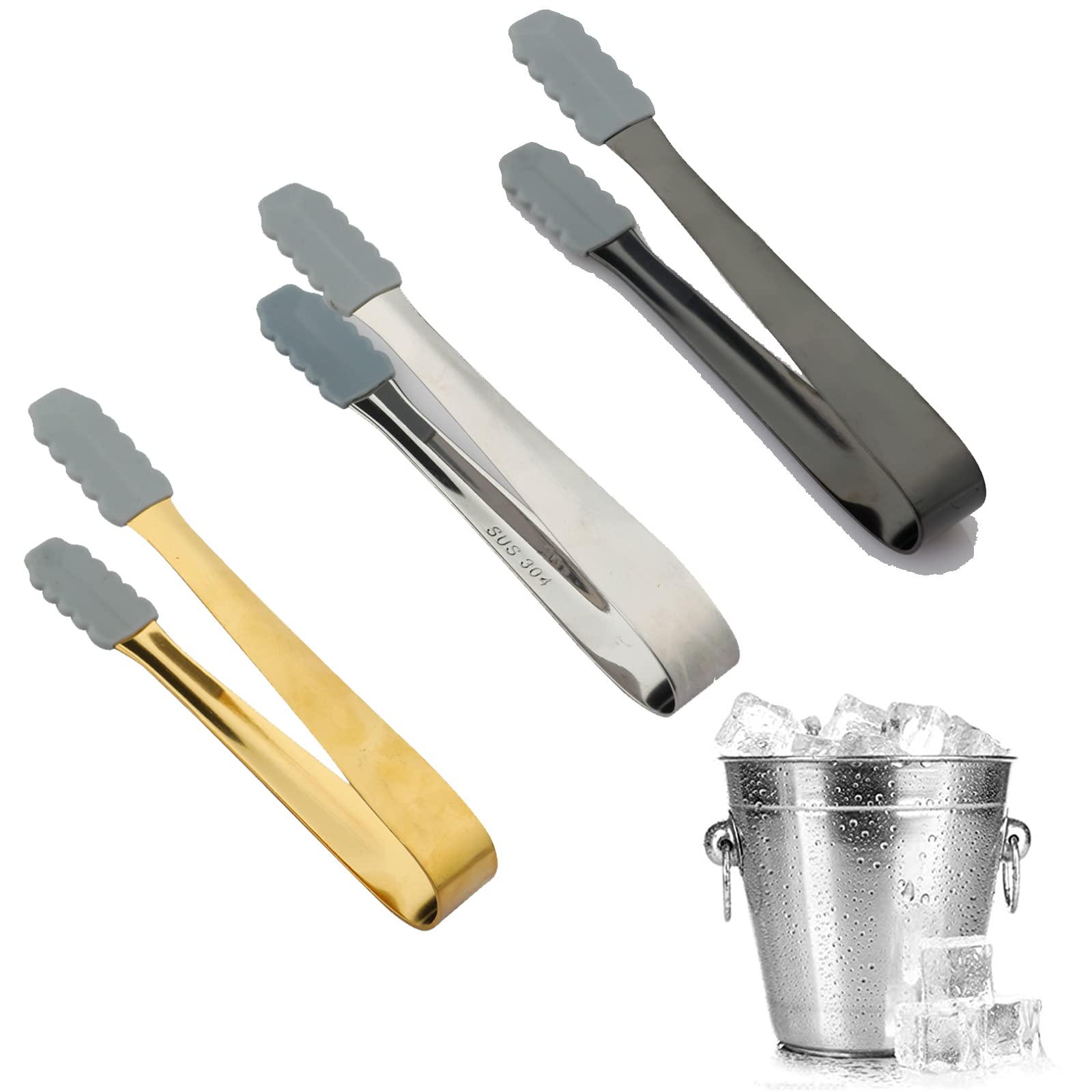 Pinze Per Ghiaccio E Zucchero - 2 Pezzi In Acciaio Inossidabile Con Testa In Silicone