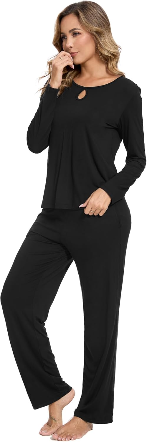 GYS Bamboo Viscose Pajamas Set for Women Crew Neck Long Sleeve Sleepwear Soft Loungewear Set - Image 4