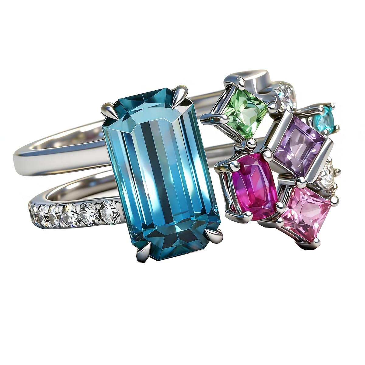 【17号】CTHY LUXURY MATERIAL ALL STONE RING FLYYQMIAO Fashion Luxury Multicolor AAA Grade Cubic Zirconia Multi