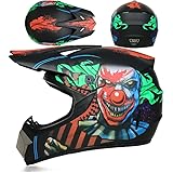 SMTSEC Casco De Moto Mujer Hombre Casco De MTB De Cara Completa Casco De Motocross Certificado Dot/ECE con Gafas Máscara Guantes Ciclomotor Seguridad Casco De Descenso para Cruiser Chopper,Black/A-S