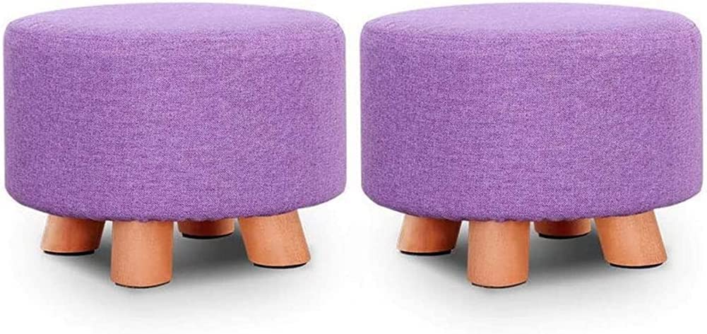 Repose-Pieds Ottoman en Tissu : Petit Banc Rond avec Pieds en Bois pour Salon Hauteur 787