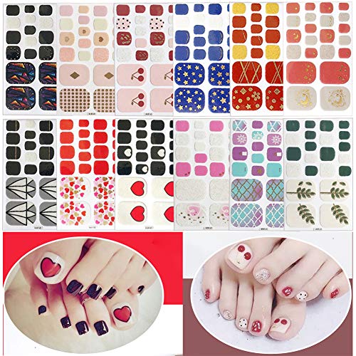 12 Sheets Toe Nail Stickers Nail Art Designs Decals Full Wraps Polish Stickers for Women Girls Manicure Tips Decorations DIY Nail Beauty Arts Charms