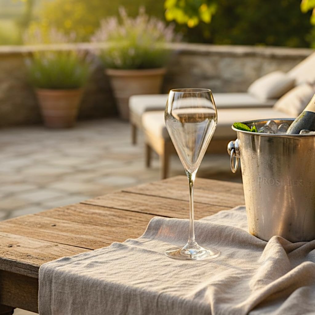 Champagnergläser 6 Gläser Set Serie Mode, Prosecco Glas mit moderner und markanter Form, spülmaschinenfest, Premiumqualität inklusive Glaspoliertuch