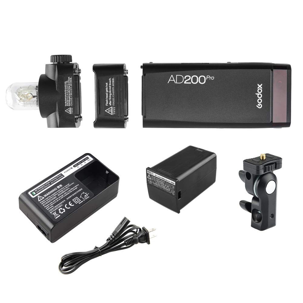 Godox AD200 Pro Version Flash Flash, 200 WS 2,4 G Flash 1/8000 HSS, 500 Full Power, 0,01-2,1 s Recyclage, Batterie 2900 mAh, Ampoule Flash/Speedlite Fresnel Flash Head