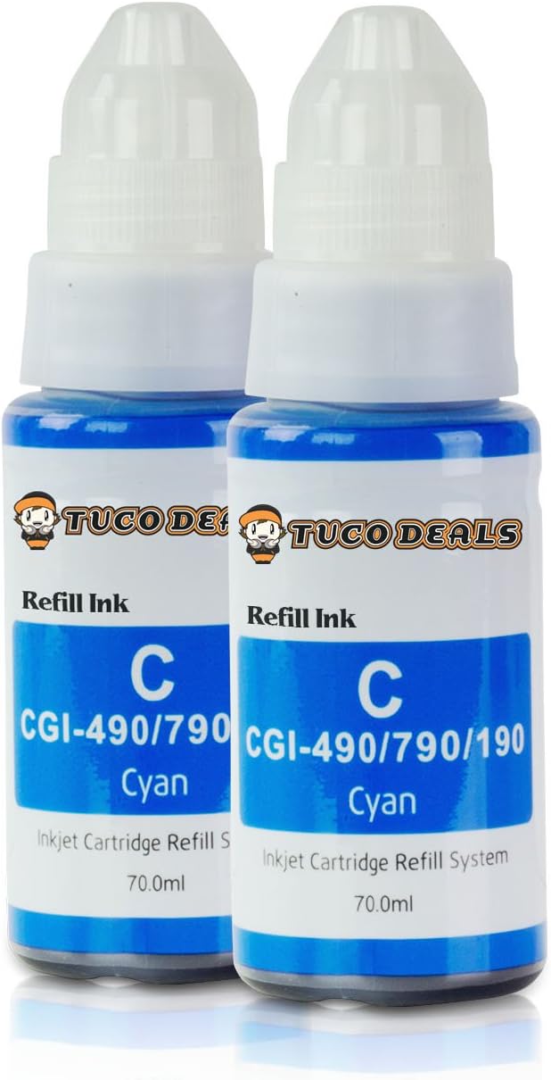 TUCO DEALS Refill Ink Replacement Compatible with GI-290 70ml for PIXMA G4200, PIXMA G3200, PIXMA G2200, PIXMA G1200 Printers (Cyan 70ml, 2-Pack)
