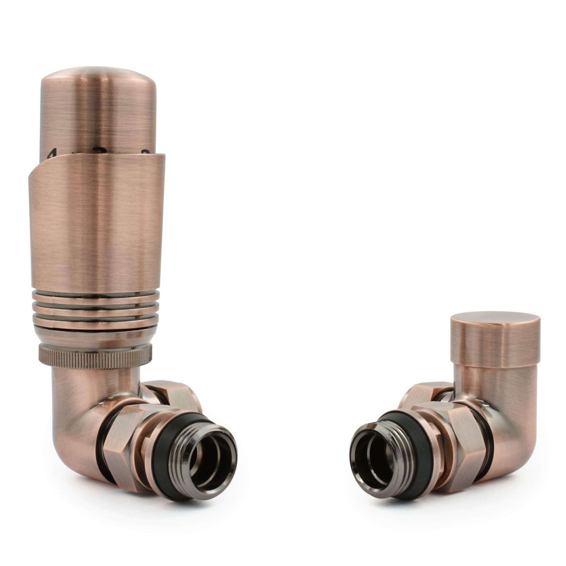 Hot Flow Antique Copper Cascade Corner Modern TRV Thermostatic Radiator Valve (Pair) Includes A Corner TRV Body & One Lock Shield. for Quick & Easy Temperature Control. Perfect for Energy Saving. — image 1