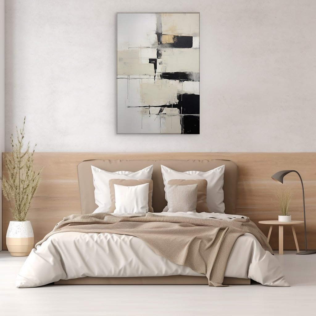Canvas for Living room. Unveiling Rhythm and Contrast The Dynamic Interplay of Lines in Monochromatic Mastery, 27 x 18 inch Canvas Wall Art - Ready to Hang - 69x46 cm (27x18 inch)