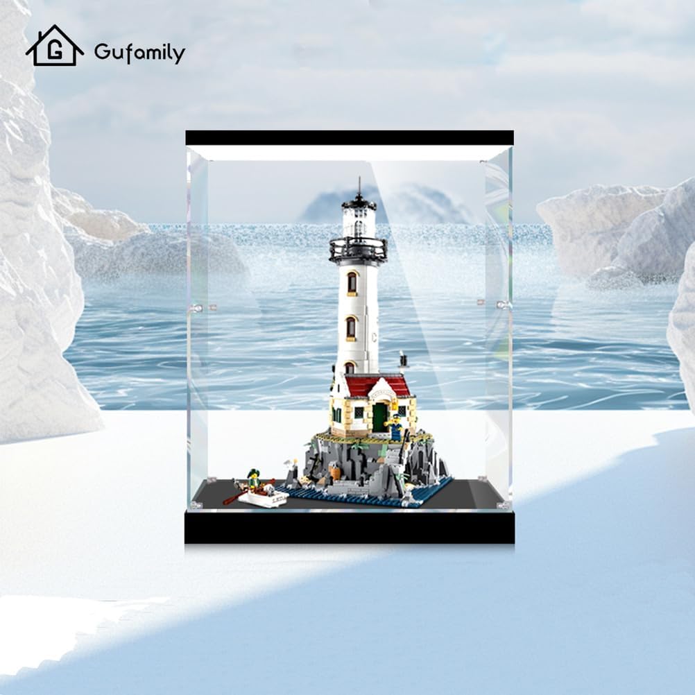 Acrylic Display case Designed for Lego 21335 Ideas Motorized Lighthouse Clear Dustproof Cover for Brick Models and Figures 3mm Thick Acrylic Panels 2cm Raised Base (Bricks Not Included)