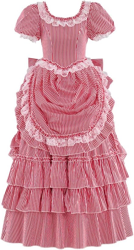 Victorian Bustle Striped Ball Gown Women's Vintage Civil War Costume Southern Belle Walking Dress