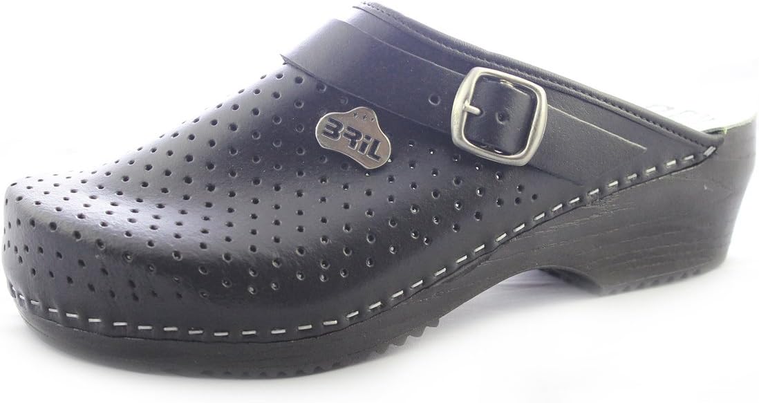 BRIL Ryan Woman's Work Clogs, Black Leather, D(R) 9.5 US