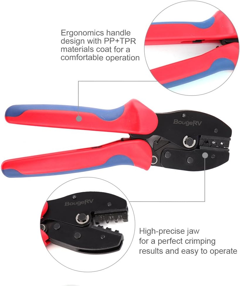 Bundle of BougeRV Solar Crimper Tool Kit and 10 Feet 12AWG Solar Extension Cable, with 1PCS Solar Crimper, 6Pairs Solar connectors and 1Pair Solar Connector Spanner Wrench, 10FT Red + 10FT Black Wire