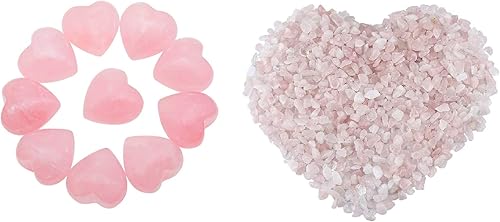 Rockcloud Cristal curativo de cuarzo rosa tallado piedra de preocupación y cuarzo rosa pequeños chips rodados piedra triturada Chakra Reiki