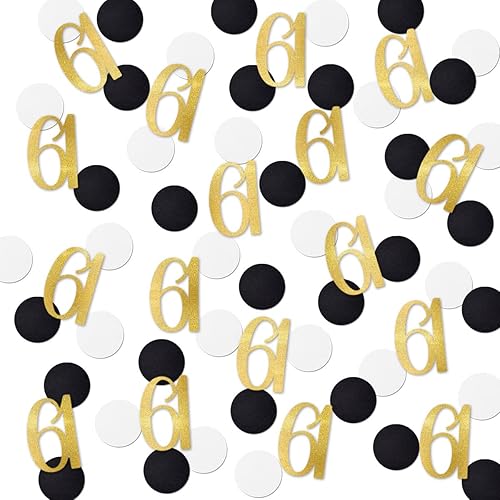 Confeti dorado con purpurina 61, confeti número 61, 200 piezas de decoración de mesa de fiesta de aniversario