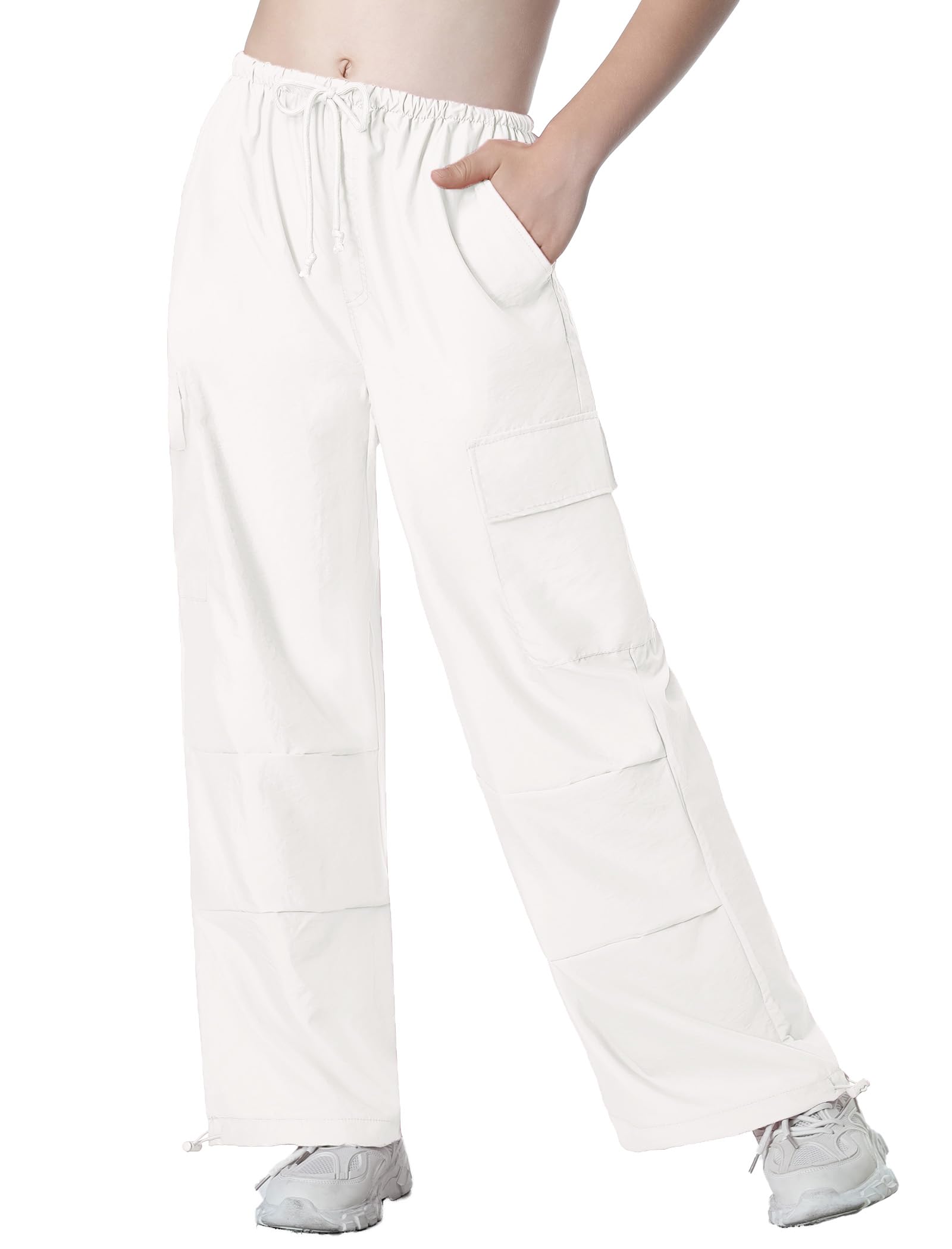 EXARUS Girls Parachute Pants Cargo Hip Hop Wide Leg Baggy Y2K Teen