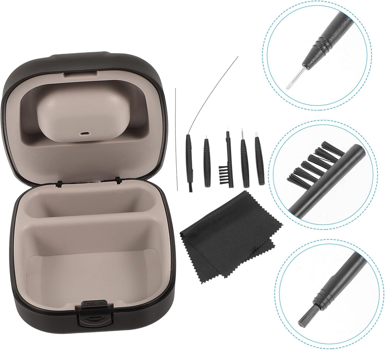 ORFOFE Hearing Aid Cleaning Kit 5-Piece Set Cleaning Brush Wax Removal Tool Compact Case Essential Supplies for Hearing Amplifier Care and Maintenance