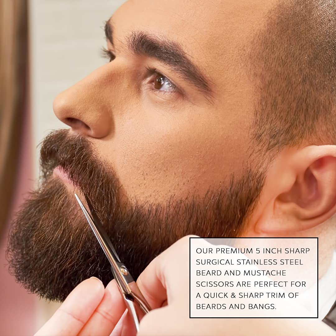 Amazon.com: Premium 5 inch Sharp Surgical Stainless Steel Beard and  Mustache Scissors for Quick & Sharp Trim of Bangs and Hair Splinters for  Personal and Professional use by DreamCut : Beauty &