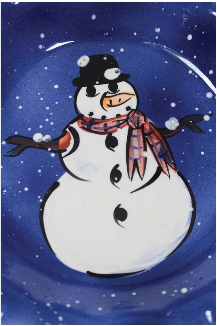 Pie Plate Snowman Blue Ceramic Plate Debra Kelly | Renovator's Supply