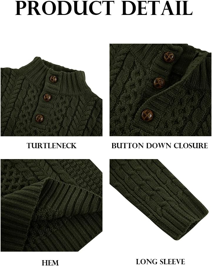 Makkrom Kids and Boys Mock Neck Pullover Sweater Long Sleeve Button Cable Knitted Jumper - Image 6