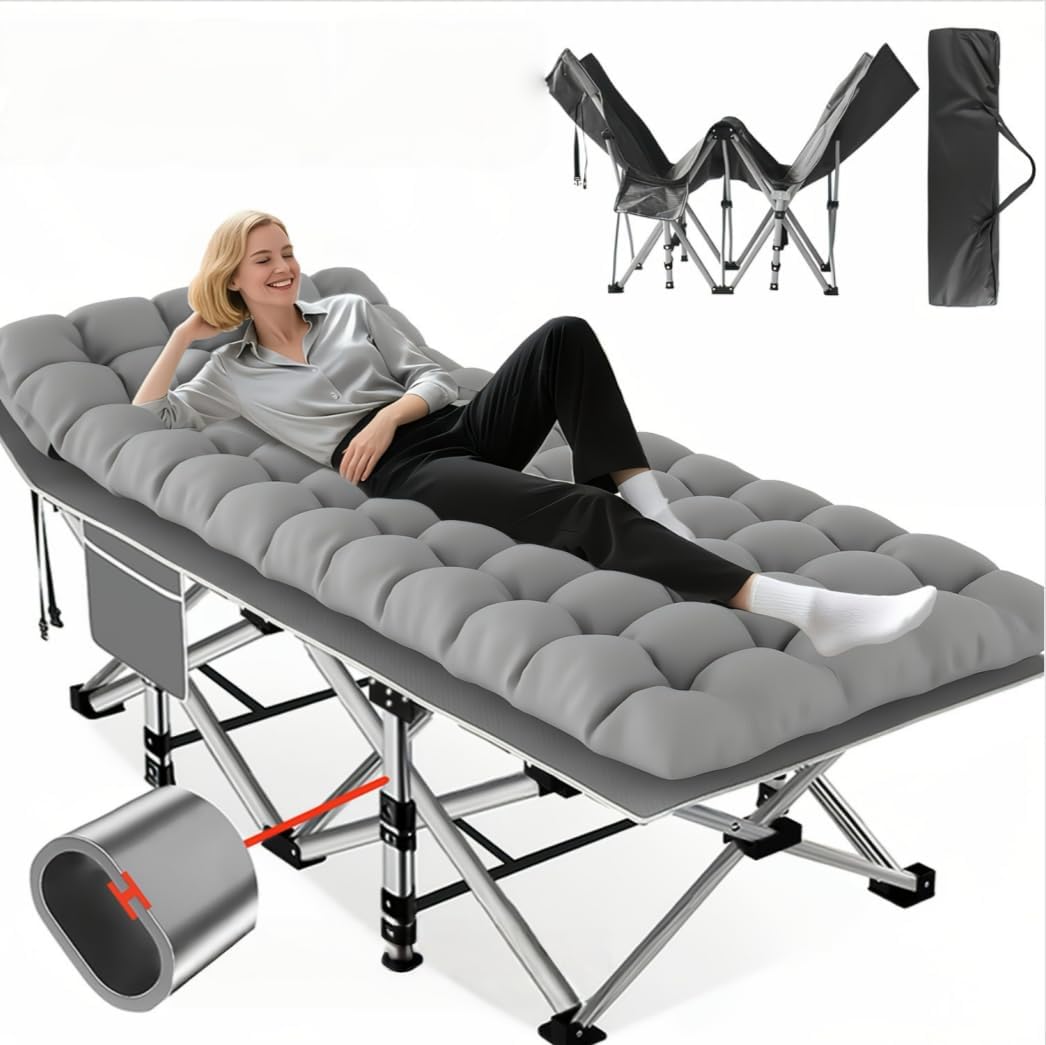 DEYUI Portable Adult Sleeping Bed Frame with Mattress | 755/655/55/455/355 lbs Weight Capacity, Foldable Guest/Camping Bed, Ideal for Teenagers and Adults (Gray 750)