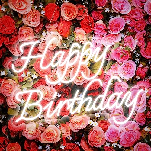Retisee 29 x 22 Inch Happy Birthday Neon Sign Large Happy Birthday LED Neon Sign LED Neon Light Sign for Wall Bar Home Bedroom Photo Props Party Decorations Gifts, White