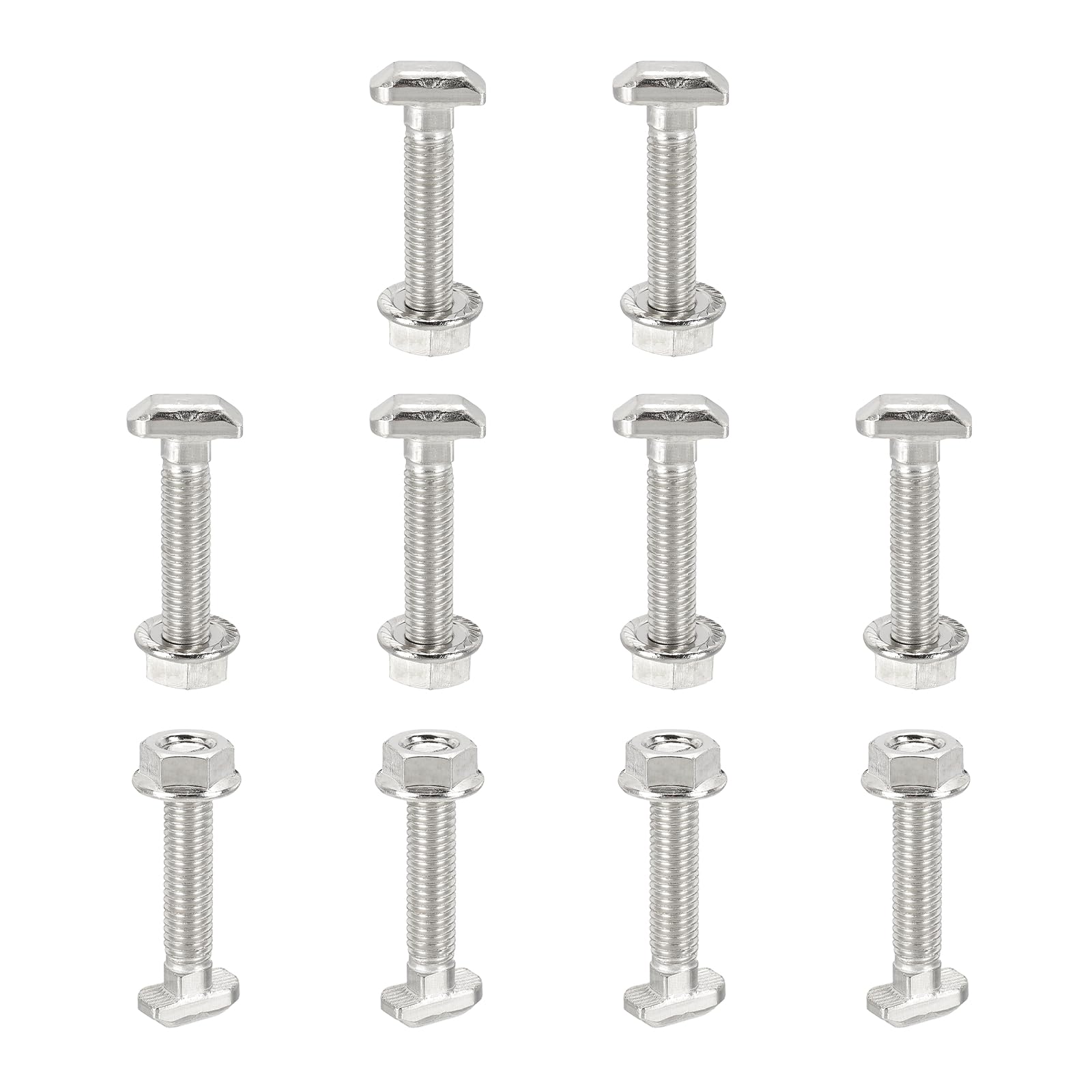 PATIKIL M8x40mm T-Slot Bolts, 10 Sets Drop-in Bolt Hammer Head with Hexagon Flange Nuts T-Bolt Stud Sliding Screw for 40 Series Aluminum Extrusion Profile, Silver