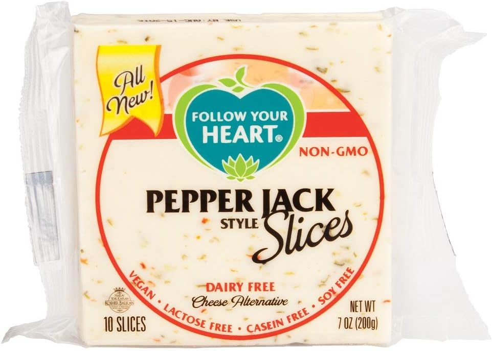 Follow Your Heart Dairy Free Pepper Jack Style Cheese Slices, 7 Ounce (Pack of 12)