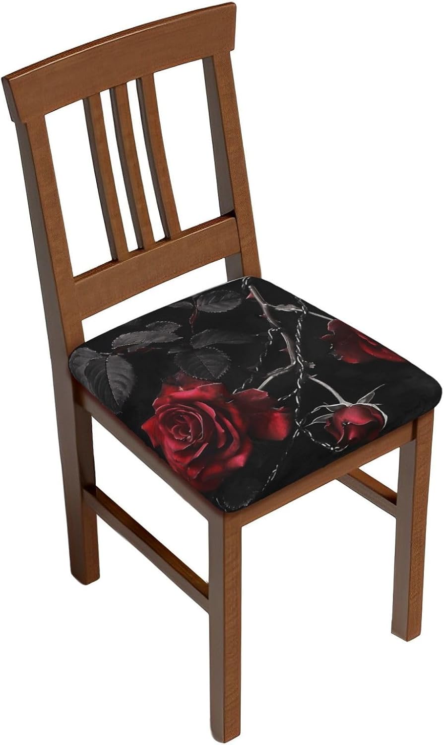 Gothic Black Roses Print Square Cushion Covers 6 Pcs Set Elastic Non-Slip Seat Cushion Slipcovers Pet Furniture Protectors for Chair, Sofa
