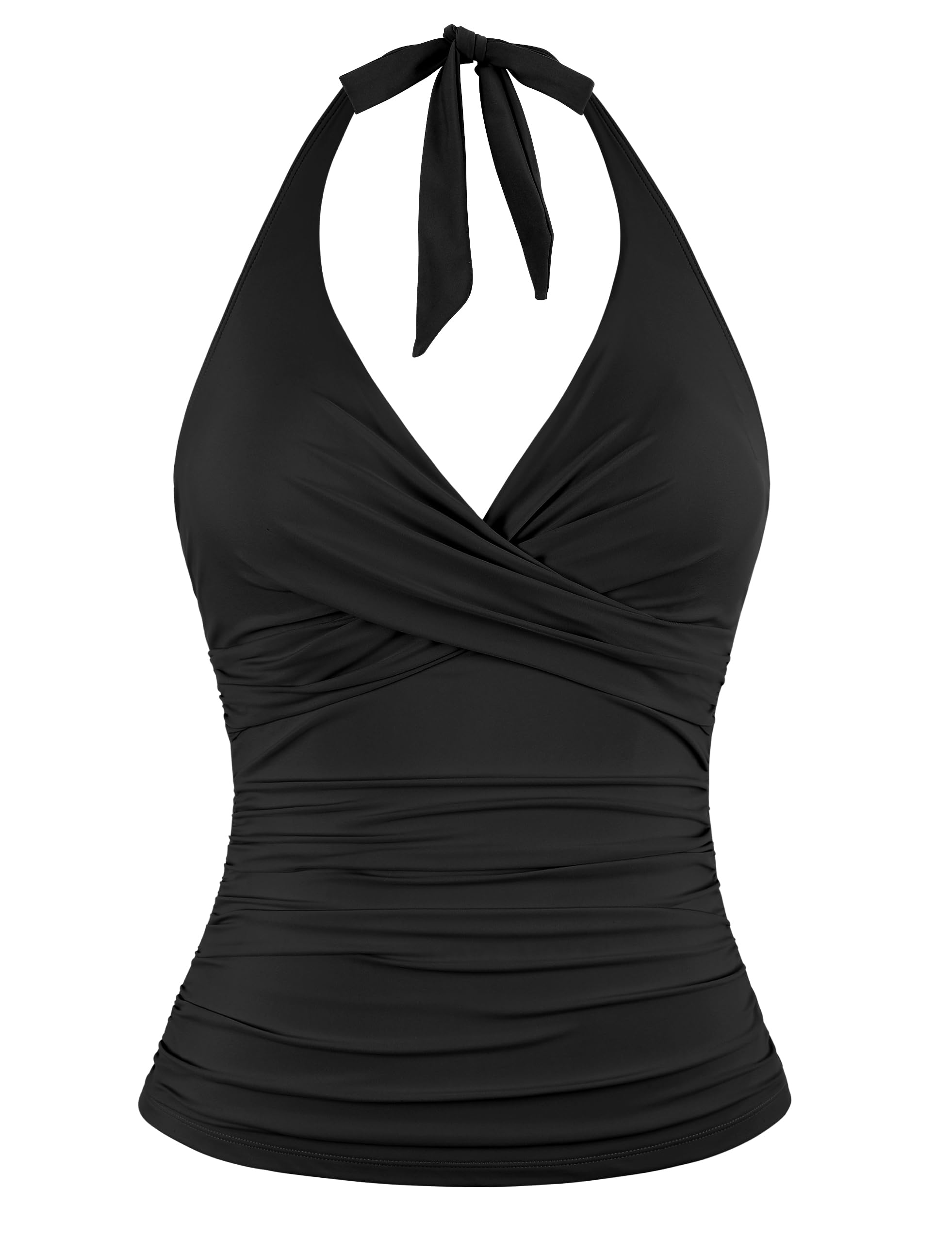 Firpearl Tankini-Top mit Bügel, gerüscht, Bauchkontrolle, Badeanzug, Tops, Neckholder, V-Ausschnitt, Badeanzug