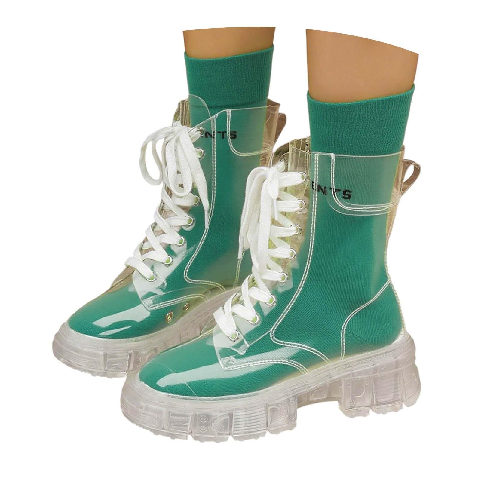 Botas Chelsea altas con suela de plataforma de cuero para mujer, tacón bajo y grueso, fáciles de poner en bloque, días lluviosos, ciudad, caminar, impermeables, antideslizantes, Green, 40 EU