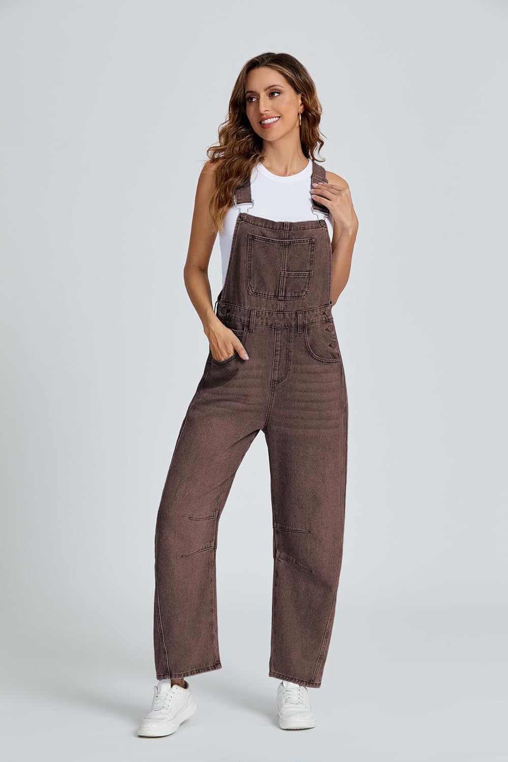 Ladyful Women's Denim Overall Casual Straight Wide Leg Bib Jeans Overall Adjustable Straps Denim Romper Stretch Jumpsuits - Image 2