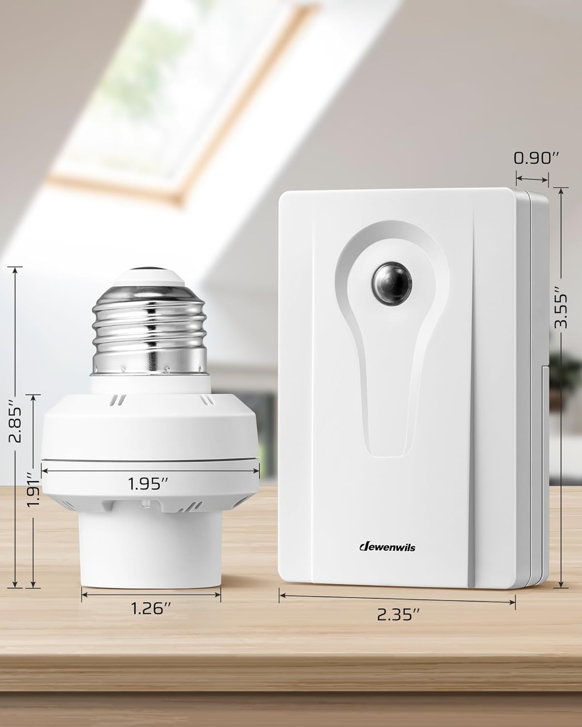 DEWENWILS Light Sensor Socket, Dusk to Dawn Sensor Socket with Sensor, 50M Signal Range, E26/ E27 Base Automatic Dusk to Dawn Light Socket for Porch Light Floodlight, 1 Sensor + 1 Light Socket