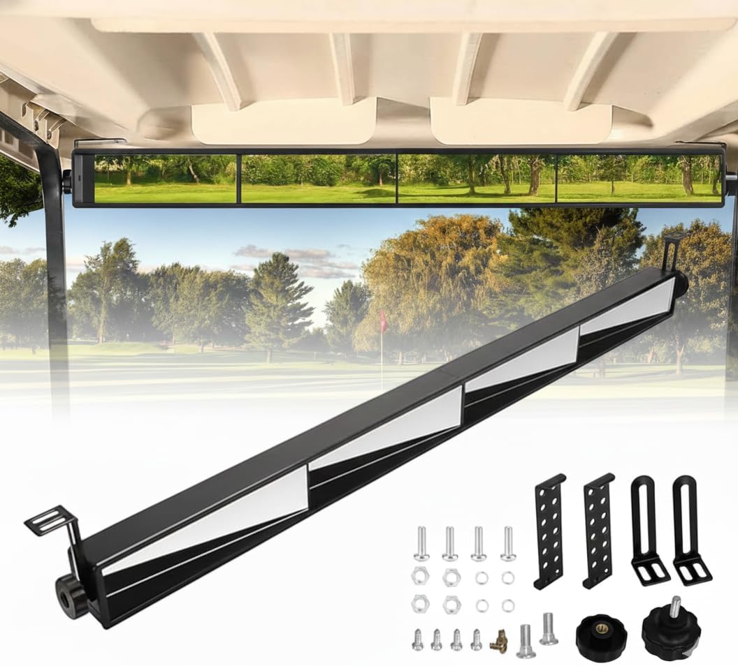 Universal Golf Cart 4 Panel Rear View Mirror for EZGO Club Car Yamaha, 35.8" Length Wide Angle Panoramic Mirror Eliminate Blind Spots for ATV UTV Vans Trucks, Included All Hardware