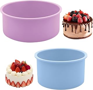 2 Pack BPA free Round Silicone Cake Pan,Reusable Circle Silicone Baking Pan for Chiffon Cakes,2 Different Sizes Set (Color-C(6 In+4 In))