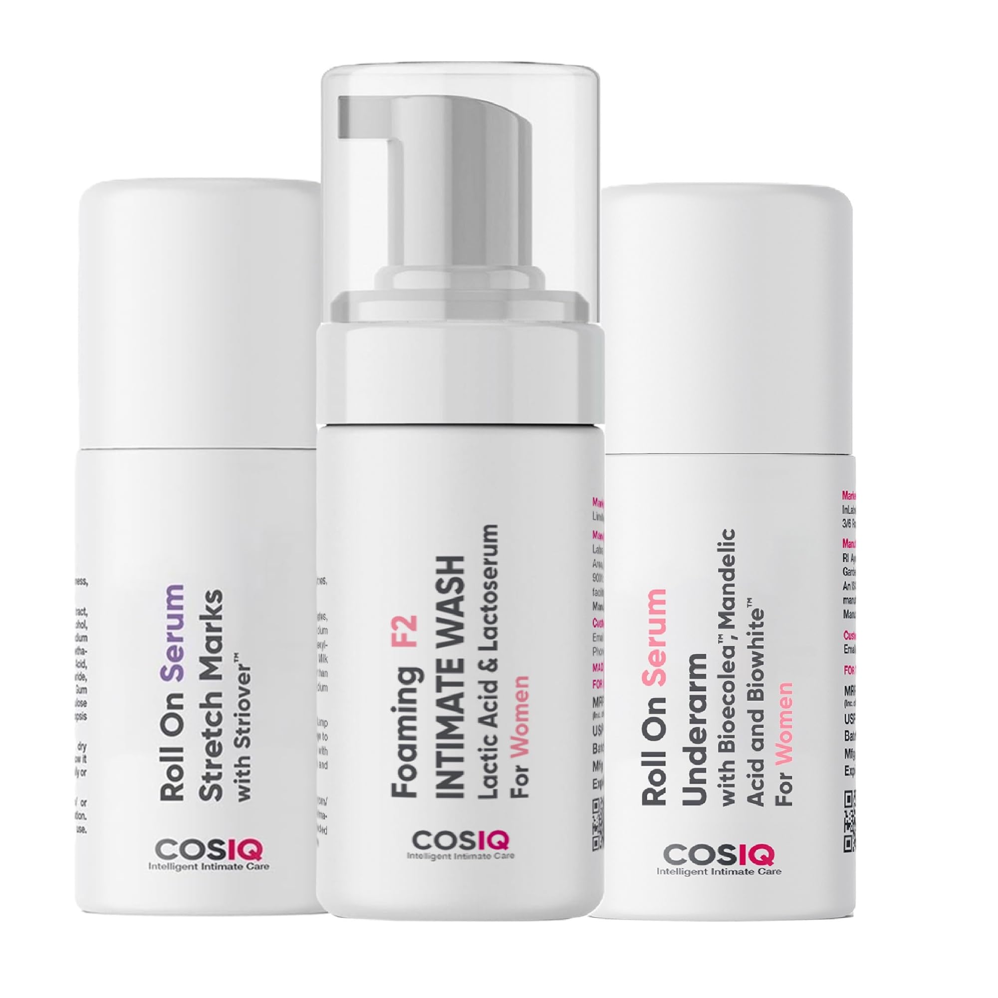 COS-IQ Women's Intimate Care Set, Roll-On Serum for Stretch Marks Removal 40ml, Brightening Underarm Serum 40ml, Intimate Wash 100ml