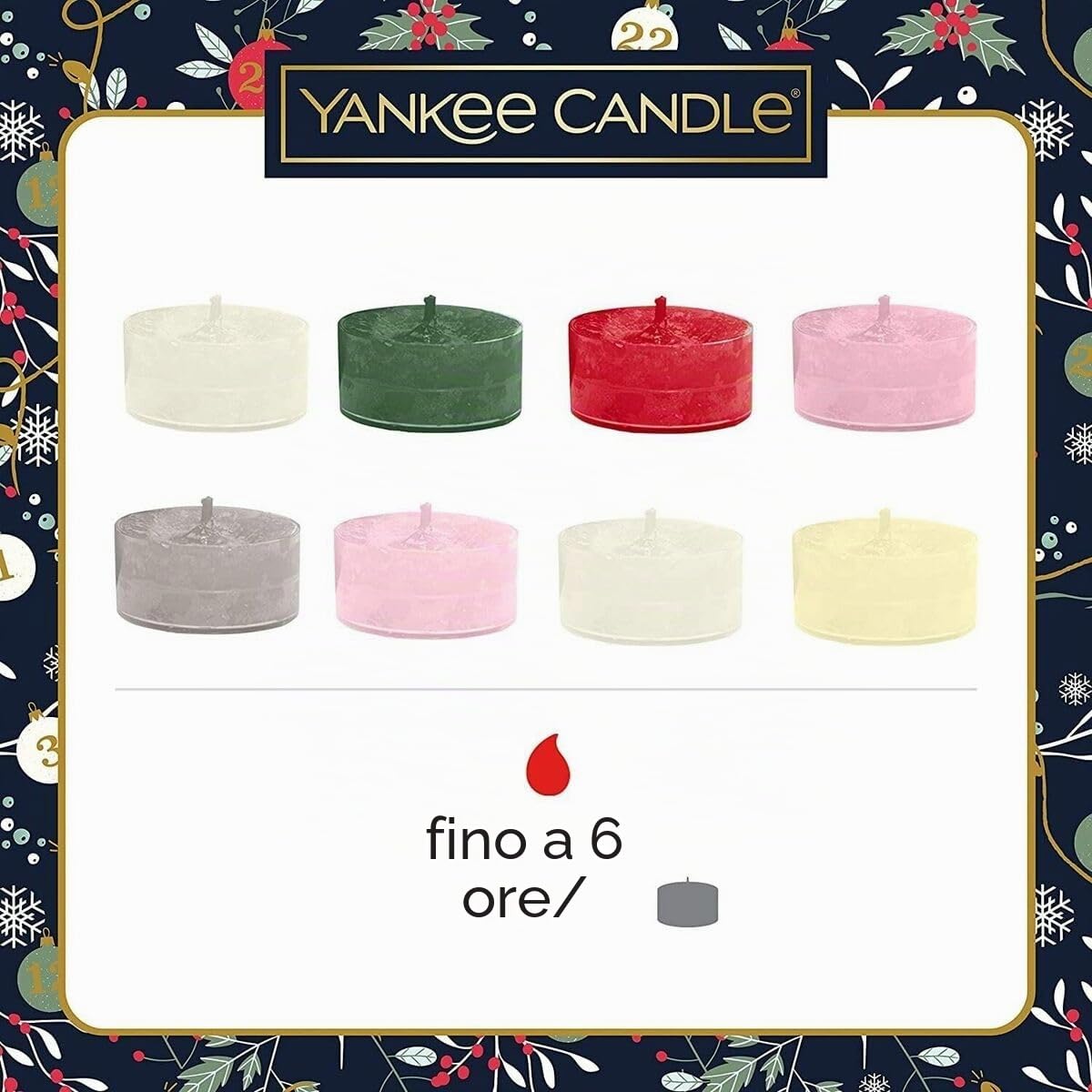 Yankee Candle Calendario Dell'Avvento A Ghirlanda, Set Regalo Candele Profumate, 24 Tea Light E 1 Portacandele In Vetro, Collezione Countdown To Christmas, ‎36.29 x 36.2 x 4.6 cm; 800 grammi