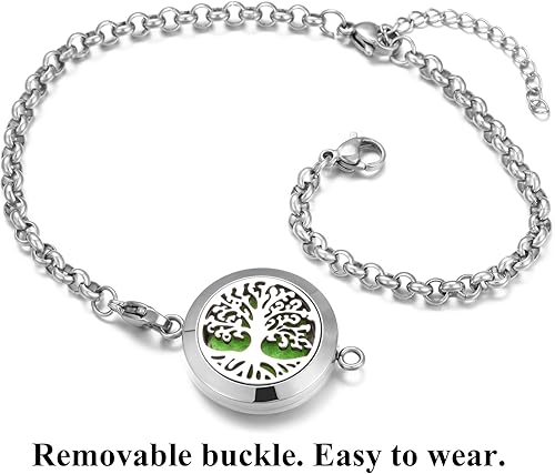 Miniatura 4 de Tobillera difusora de aceite esencial de acero inoxidable con colgante de aromaterapia ajustable para regalo del día de la madre con 11 rellenos