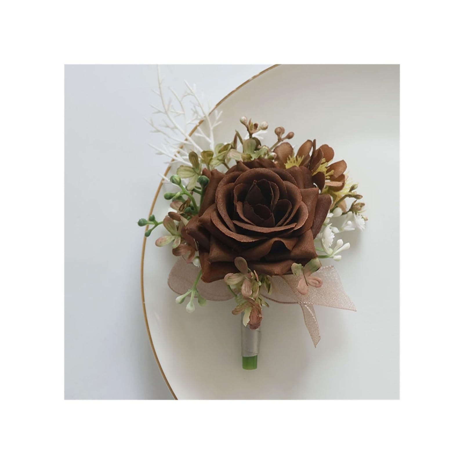 Künstliche Boho-Blume, Hochzeits-Ansteckblumen, 4 Stück, Hochzeitsblumenstrauß, künstliche Blumen, Geschäftsfeier, Eröffnung, Gast-Ansteckblumen, Ansteckblumen, Braun (Korsage)