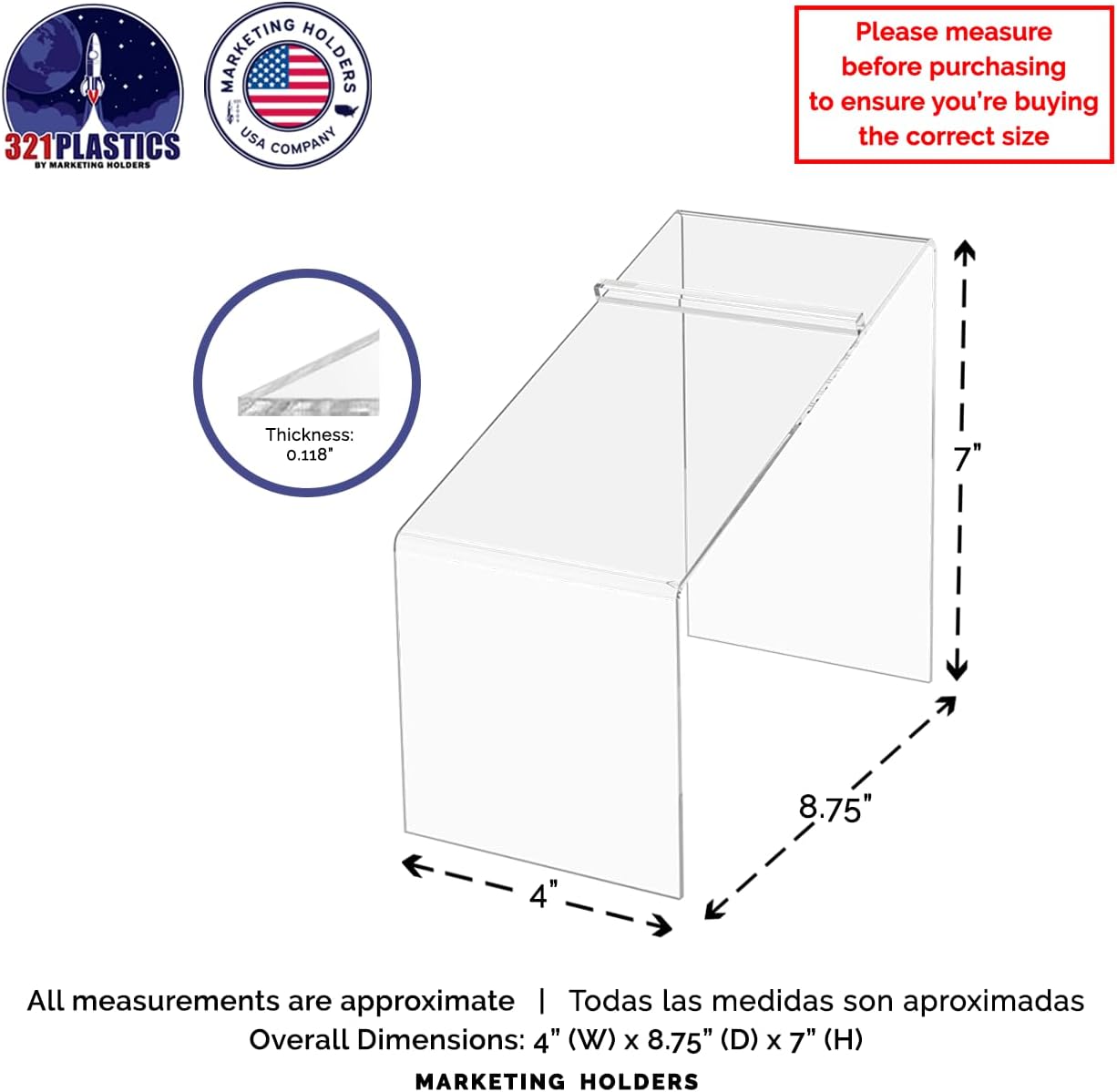 Marketing Holders 4 Pack Shoe Display Stand 4" Wide by 7" High Slanted Sneaker Showcase Rack with Heel Stop for Retail Stores and Shoe Shops