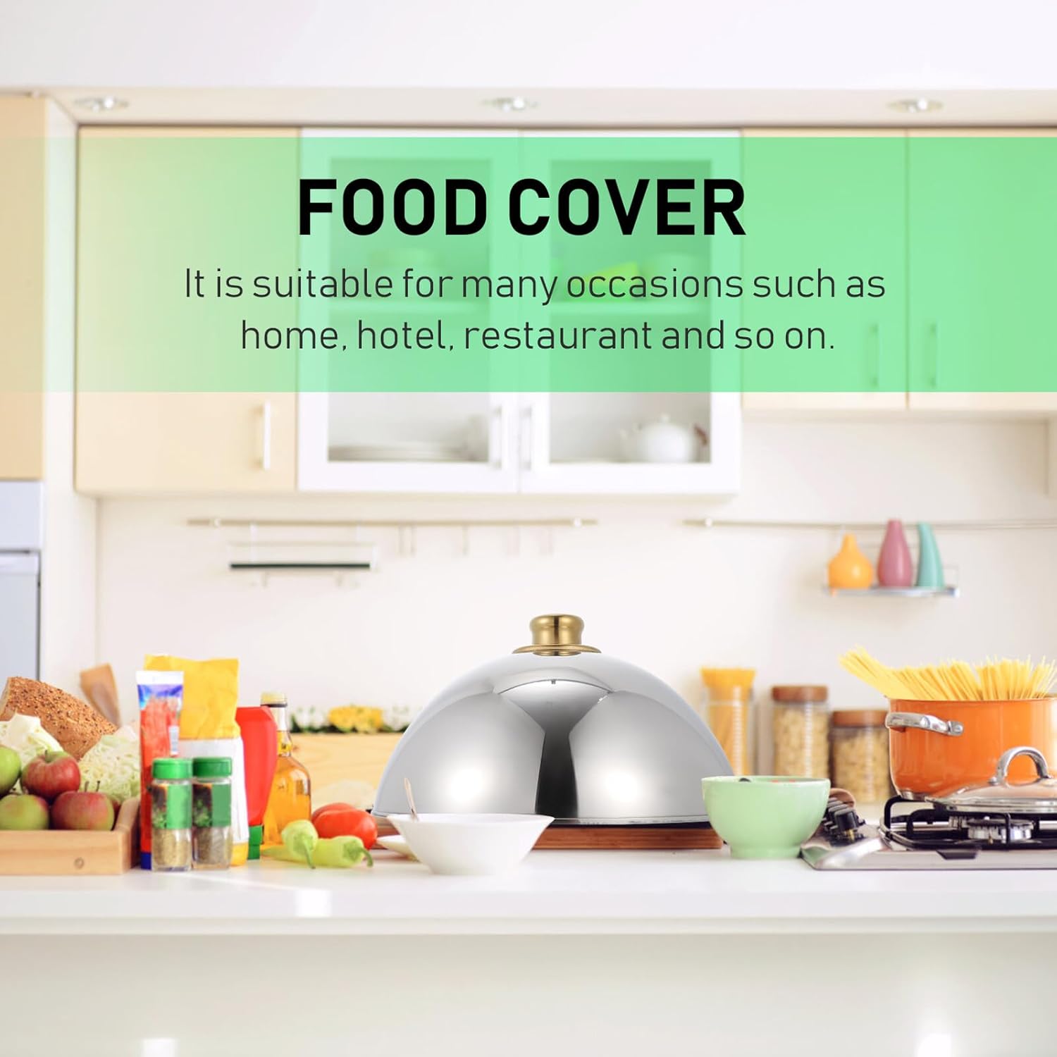 Dome Food Cover 12.5 Inch Stainless Steel Food Protective Lid Fresh-keeping Cover for Kitchen and Restaurant Use with Gold Dome Top