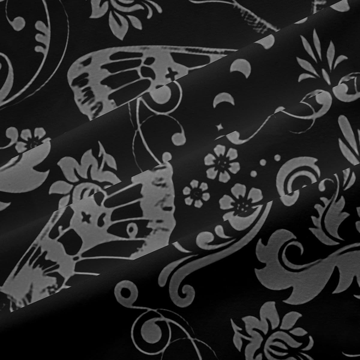 Halloween Moth Kids Window Curtains,Sun Moon Skeleton Skull Western Window Drapes for Girls Boys,Baroque Flowers Vintage Gothic Black Retro Window Treatments Grommet Top 2 Panel Set,38Wx45L inch