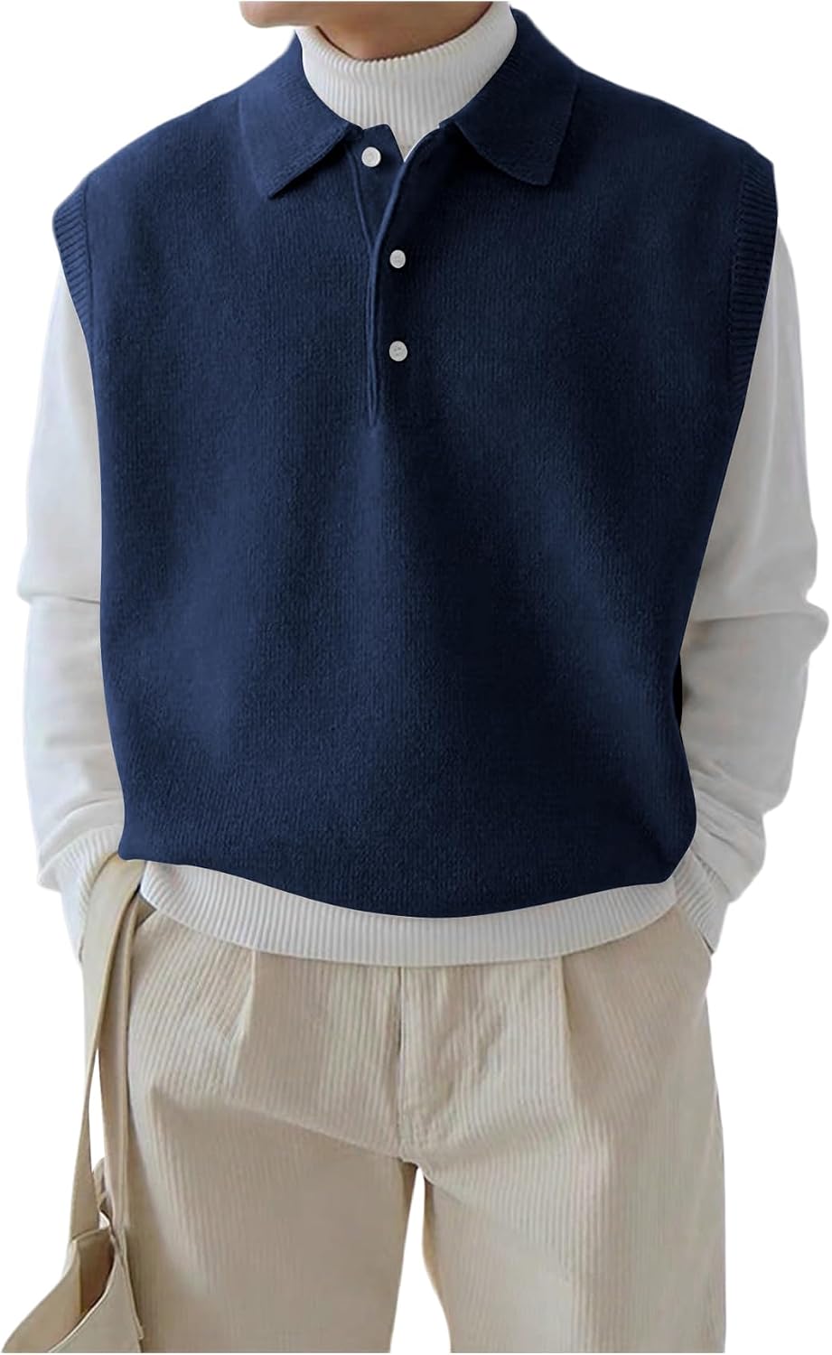 Verdusa Men's Old Money Sweater Vest Cable Knit V Neck Oversized Sleeveless Pullover Top
