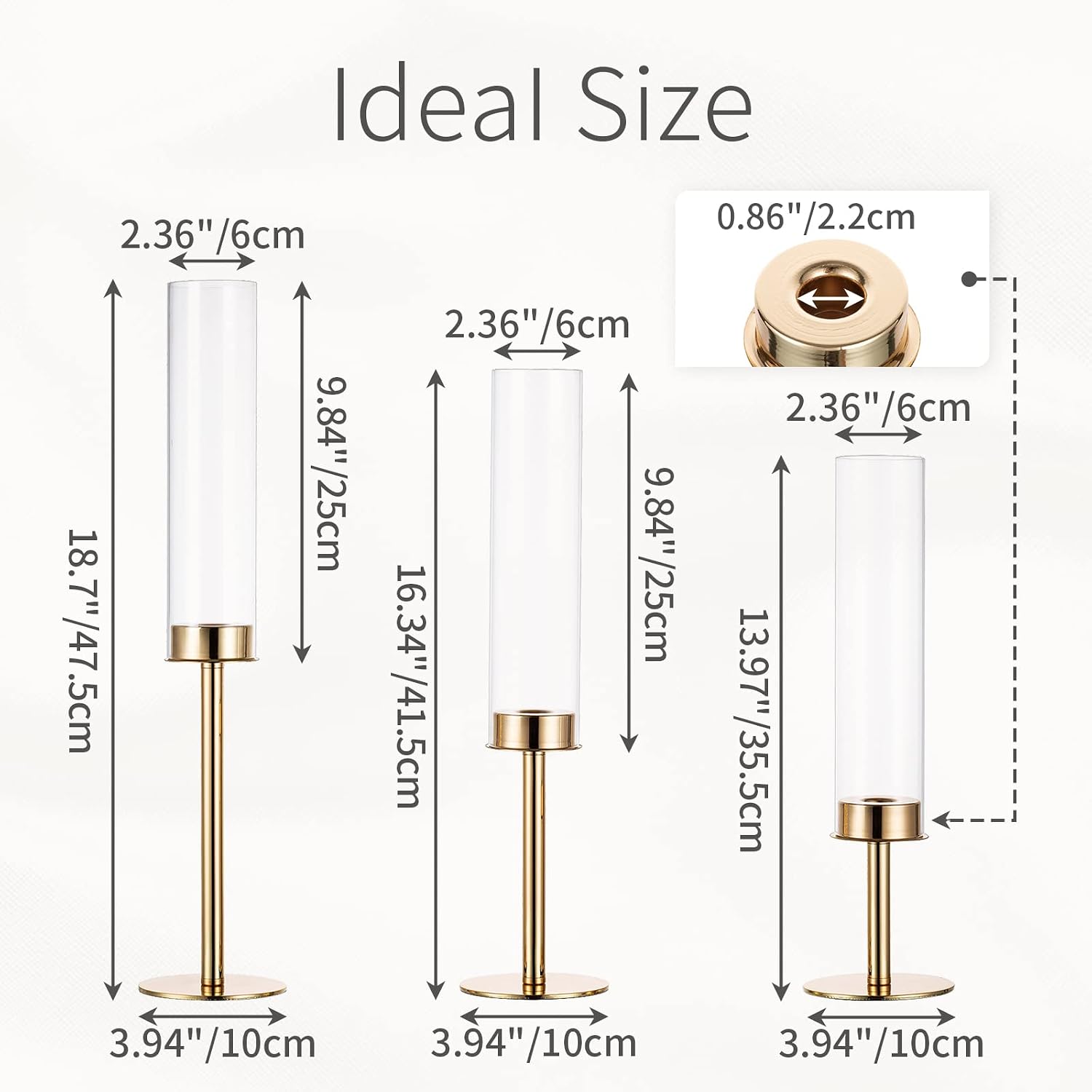 Gold Candle Holders for Candlesticks - Taper Candle Holders with Removable Glass, Tall Brass Candlestick Holders, Candle Stand Candle Sticks Long Holder for Table Centerpiece, Wedding, 30Pcs
